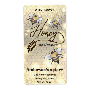 Sparkle modern elegant  honey bees honey jar label