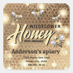Sparkle modern elegant  honey bees honey jar label