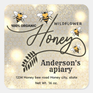 Sparkle modern elegant honey bees honey jar label