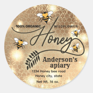 Sparkle modern elegant  honey bees honey jar label