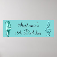 Sparkle Music Note and Retro Microphone Birthday
