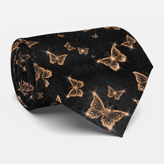 Sparkle Orange Glam Butterflies  Tie (Rolled)