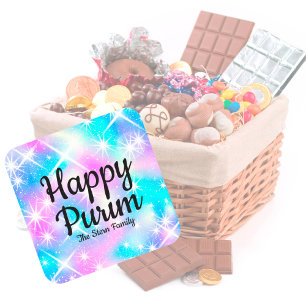 Sparkle Pastel Happy Purim  Square Sticker
