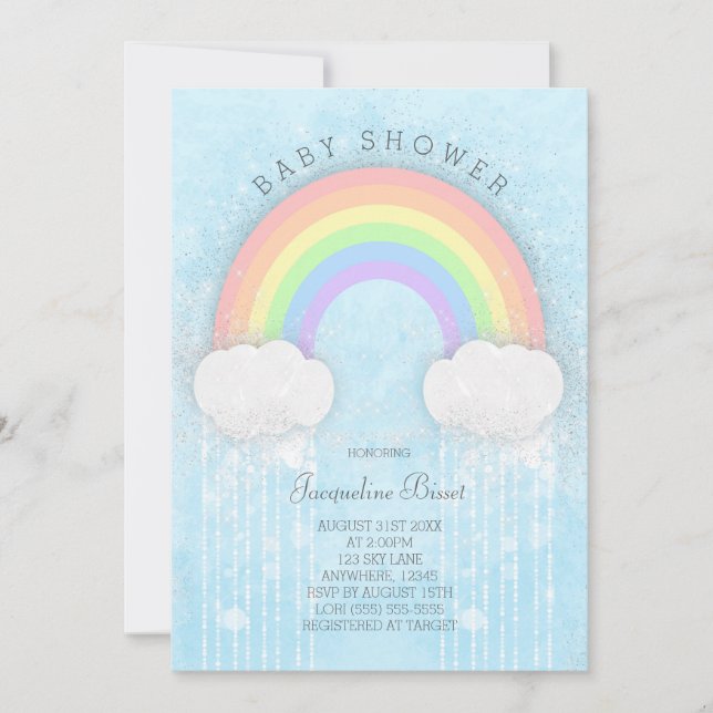 Sparkle Pastel Rainbow Baby Shower Invitation (Front)