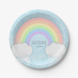 Sparkle Pastel Rainbow Baby Shower Paper Plate