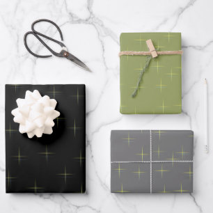 Sparkle Pattern Black Green And Grey Wrapping Paper Sheet
