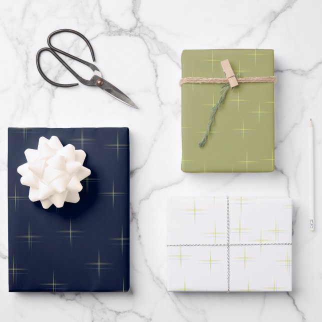 Sparkle Pattern Navy Gold And White Wrapping Paper Sheet (Front)