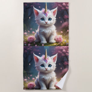 "Sparkle Paws: The Enchanting Unicorn Kitten" Beach Towel