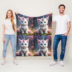 "Sparkle Paws: The Enchanting Unicorn Kitten" Fleece Blanket