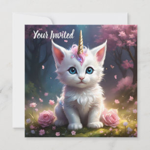 "Sparkle Paws: The Enchanting Unicorn Kitten" Invitation
