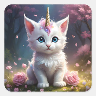 "Sparkle Paws: The Enchanting Unicorn Kitten" Square Sticker