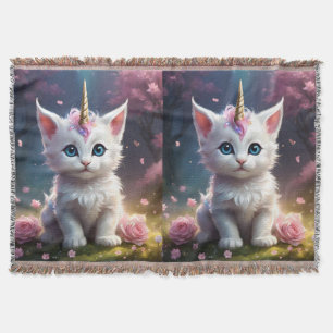 "Sparkle Paws: The Enchanting Unicorn Kitten" Throw Blanket