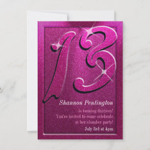 Sparkle Pink 13th Birthday Party Invitations