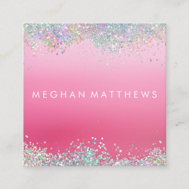 Sparkle Pink Beauty Stylist Square Business Card (Front)
