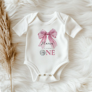 Sparkle Pink Coquette Bow 1st Baby Bodysuit