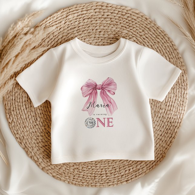 Sparkle Pink Coquette Bow 1st Baby T-Shirt (Creator Uploaded)