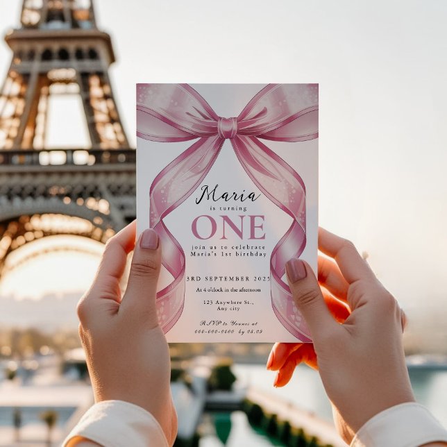 Sparkle Pink Coquette Bow 1st Invitation (Creator Uploaded)