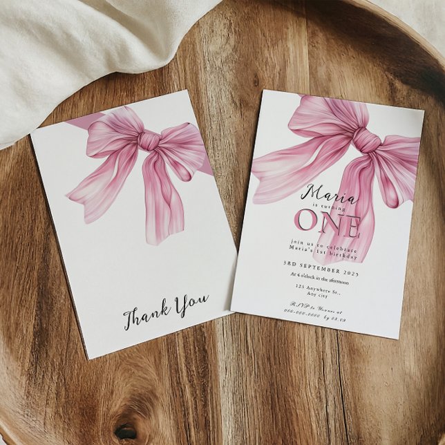 Sparkle Pink Coquette Bow 1st Invitation (Creator Uploaded)