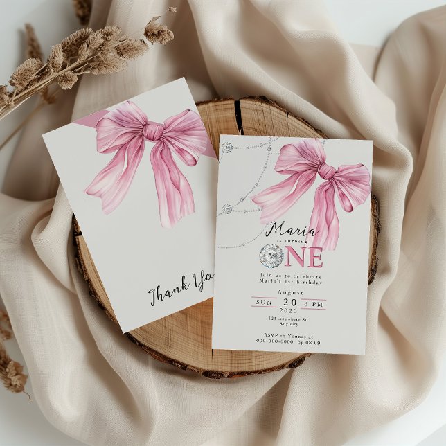 Sparkle Pink Coquette Bow 1st Invitation (Creator Uploaded)