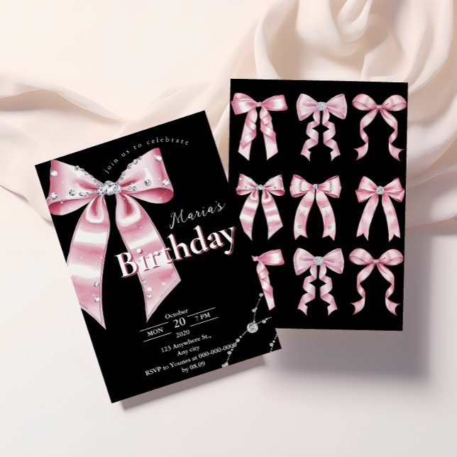 Sparkle Pink Coquette Bow 1st Invitation (Creator Uploaded)