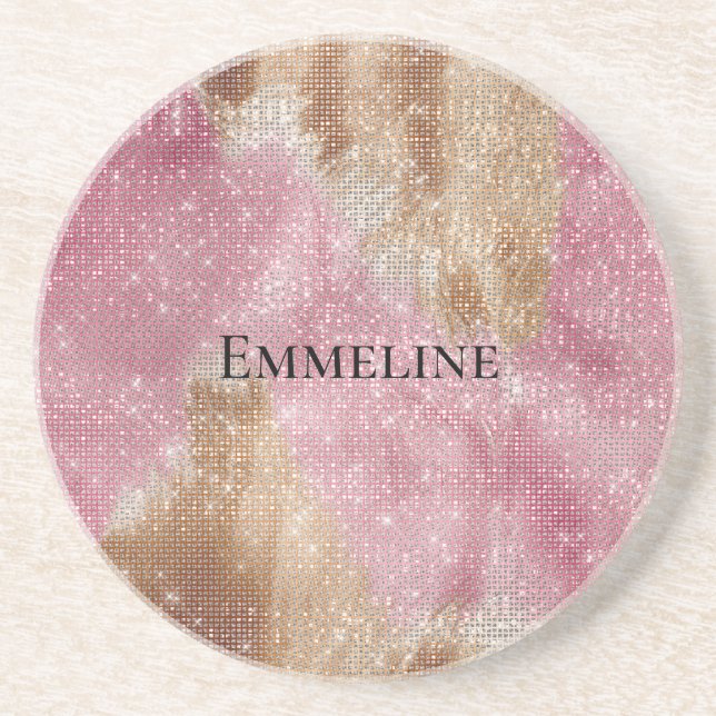 Sparkle Pink Cream Gold Cowgirl Cowhide   Coaster (Front)
