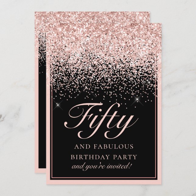 Sparkle Pink Glitter Fifty and Fabulous Birthday Invitation (Front/Back)