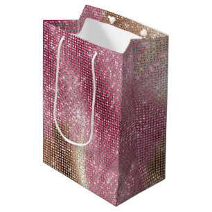 Sparkle Pink Gold Southwest Faux Cowhide Birthday Medium Gift Bag