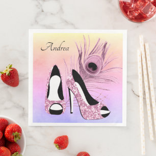 Sparkle Pink Pumps Fancy Personalised Napkin