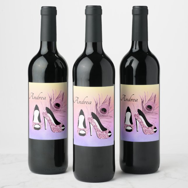 Sparkle Pink Pumps Fancy Personalised Wine Label (Bottles)