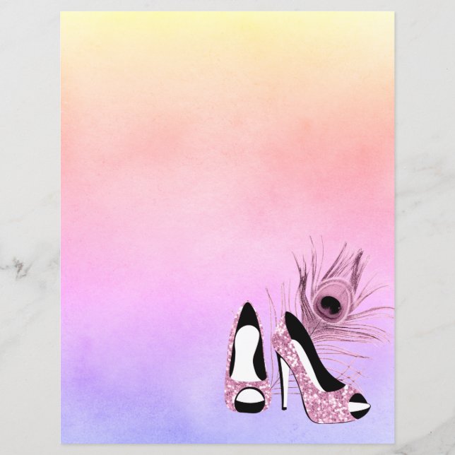 Sparkle Pink Pumps Fancy  Scrapbook Paper (Front)