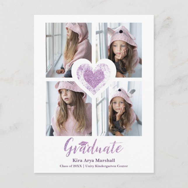 Sparkle Purple Heart Trendy All School Graduation Postcard (Front)