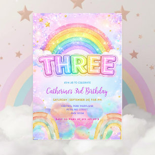 Sparkle Rainbow 3rd Birthday Party Invitation