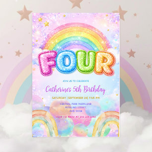 Sparkle Rainbow 4th Birthday Party Invitation
