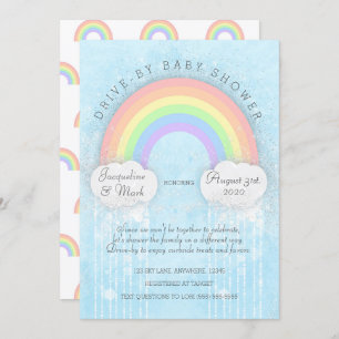 Sparkle Rainbow Drive-By Baby Shower Invitation