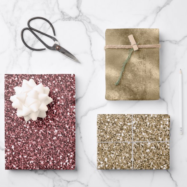 Sparkle Red Glitz Gold Glitter      Wrapping Paper Sheet (Front)