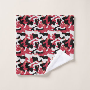 Sparkle Red White Black Camouflage Camo Wash Cloth