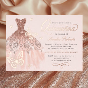 Sparkle Rose Gold Butterfly Dress Quinceanera 