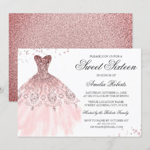 Sparkle Rose Gold Dress Sweet Sixteen Invitation