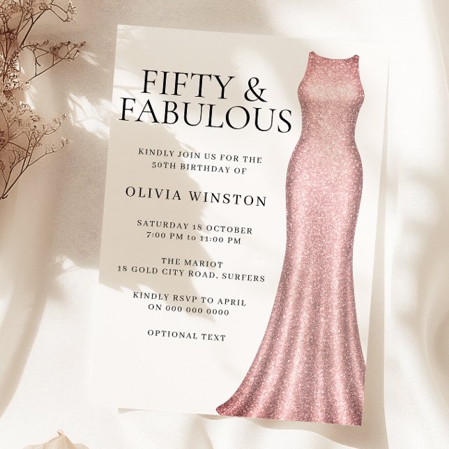 Sparkle Rose Gold Dress Womans 50th Birthday Party Invitation (Creator Uploaded)