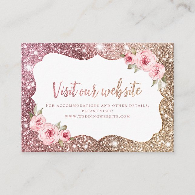 Sparkle Rose Gold Floral Website Insert Card (Front)
