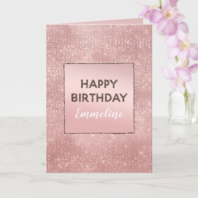Sparkle Rose Gold Glam Brown Glitter Birthday Card (Orchid)
