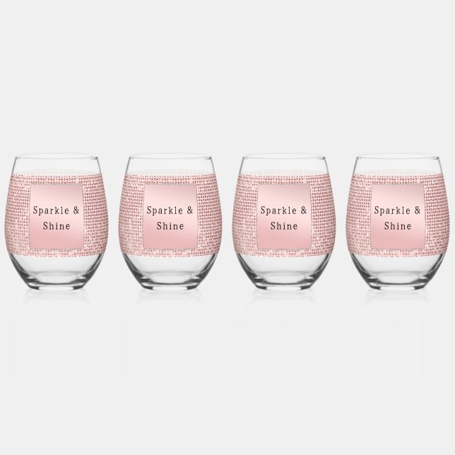 Sparkle Rose Gold Glam Brown Glitter  Stemless Wine Glass (Back)