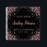 Sparkle Rose Gold Glitter 21st Birthday Guest Book<br><div class="desc">Modern Elegant Sparkle Rose Gold Glitter Black 21st (or any age) Birthday Monogram Custom Personalised Guest Book. This feminine Girly Adult Birhday party design feature an elegant hand lettered calligraphy script and rose gold diamond glitter frame on black background. Ideal for a feminine adult milestone birthday celebration, perfectly captures the...</div>