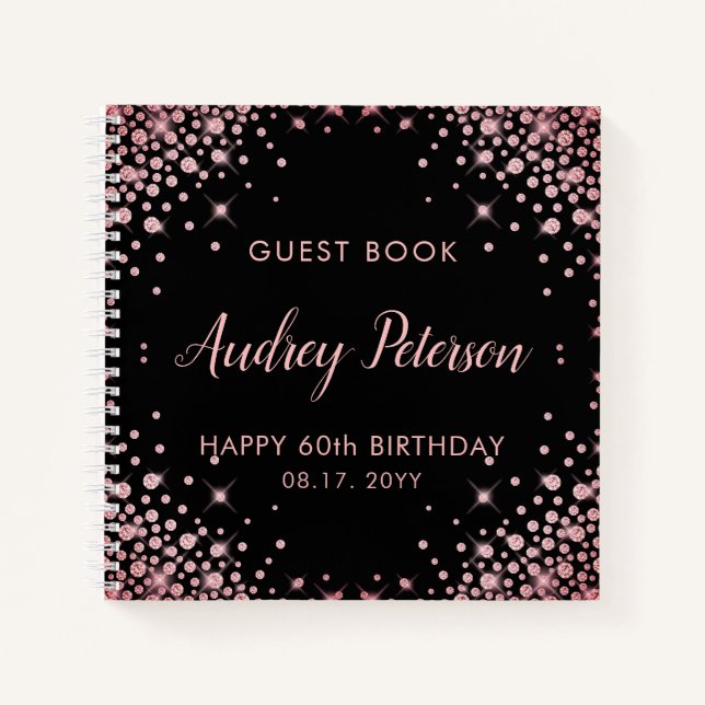 Sparkle Rose Gold Glitter 60th Birthday Guest Book (Front)