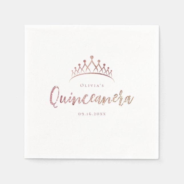 Sparkle rose gold glitter and floral bridal shower napkin (Front)