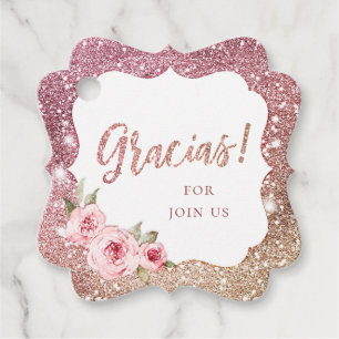 Sparkle rose gold glitter and floral gracias favour tags