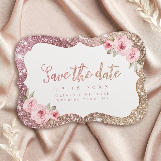 Sparkle rose gold glitter and floral Save The Date (Sparkle rose gold glitter and floral Save The Date)