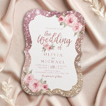 Sparkle rose gold glitter and floral wedding invitation<br><div class="desc">Faux sparkle rose gold glitter frame and "the wedding of" script with blush pink floral,  elegant and stylish. Great for modern wedding,  romantic wedding,  and botanical garden wedding. 
See all the matching pieces in collection.</div>