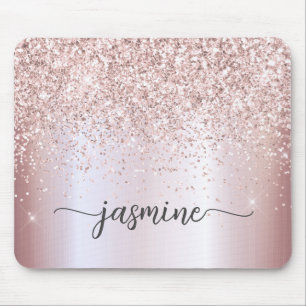 Sparkle Rose Gold Glitter Metallic Monogram Name  Mouse Pad
