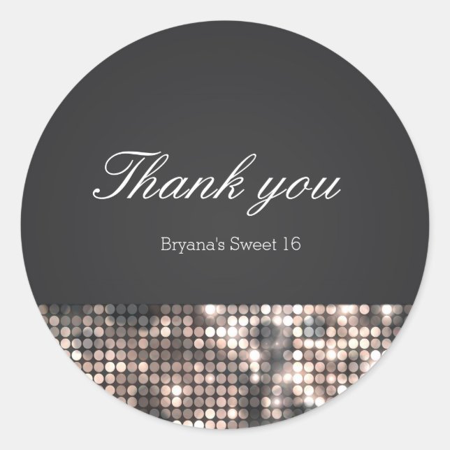 Sparkle Sequins Glam Black Wedding Favour Stickers (Front)